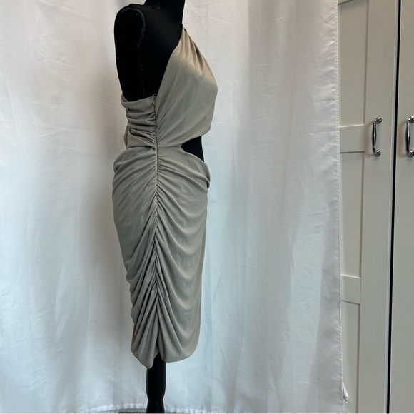 Zara khaki green draped ruched one shoulder asymmetrical cut-out mini dress XL - Picture 4 of 16